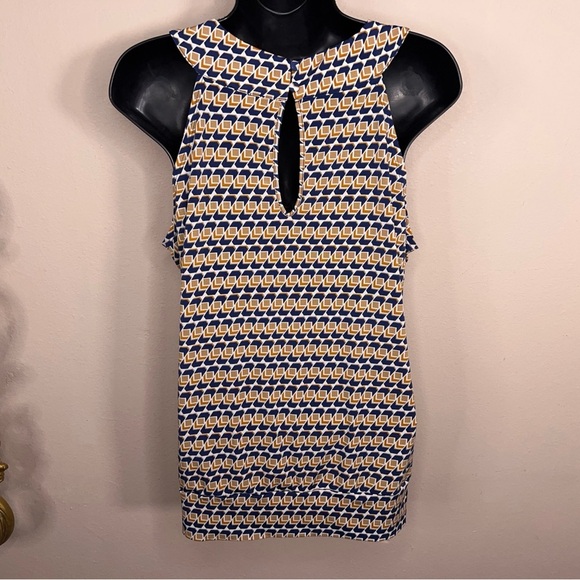 Large Stitch Collection Sleeveless Blouse Blue Orange White Geometric Boho - Picture 4 of 14